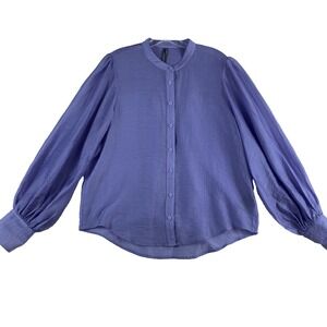 By Anthropologie Top Shirt Women Sz M Purple Balloon Sleeve Sheer Lightweight